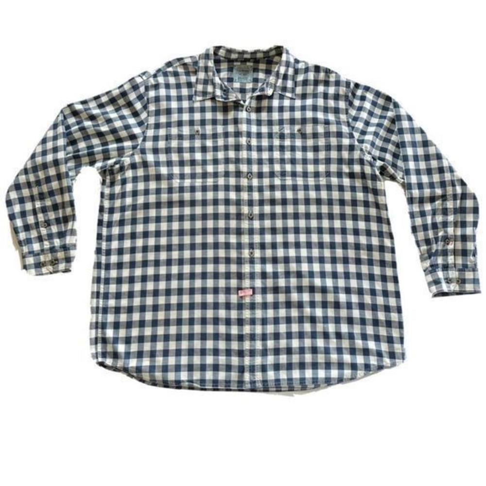 LL Bean Blue Gingham Check Plaid Heavy Cotton Canvas Button Down Shirt XXL